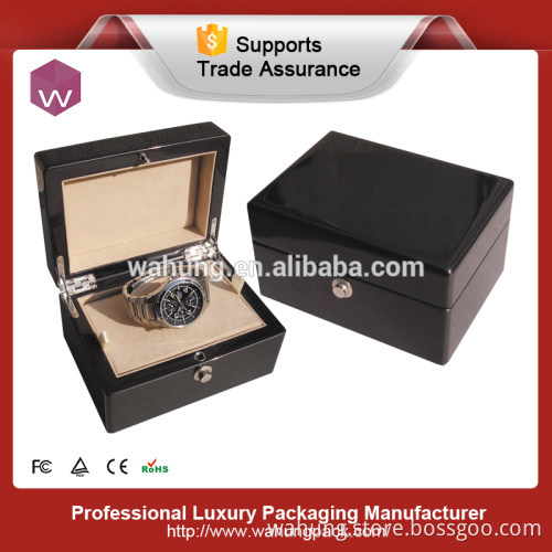 Luxury black single square watch wooden case ,watch packaging box wholesale